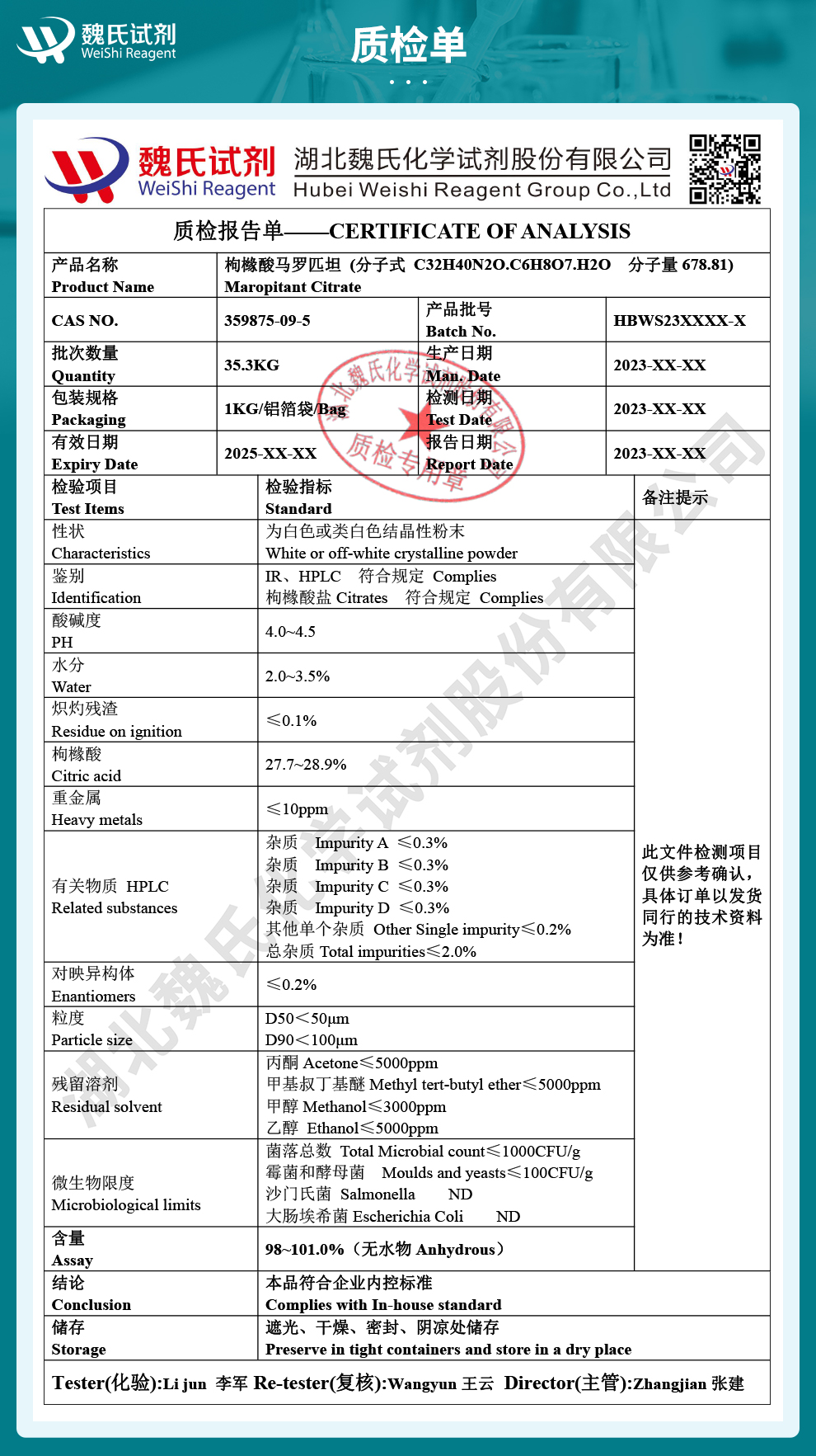 枸橼酸马罗匹坦；柠檬酸马罗匹坦； 产品名  柠檬酸马罗匹坦科研杂质；质检单