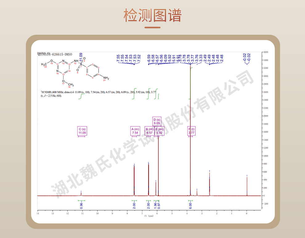 磺胺间二甲氧嘧啶；磺胺二甲氧嗪 ；SDM光谱