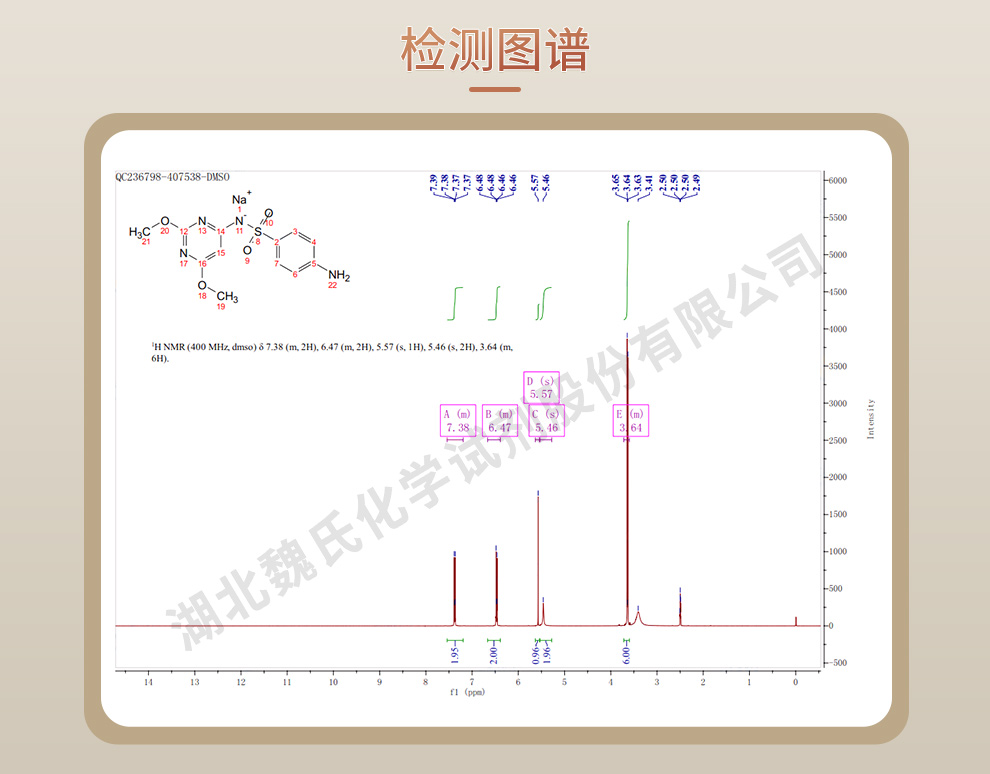 磺胺间二甲氧嘧啶钠；磺胺二甲氧嗪钠；SDM-NA光谱