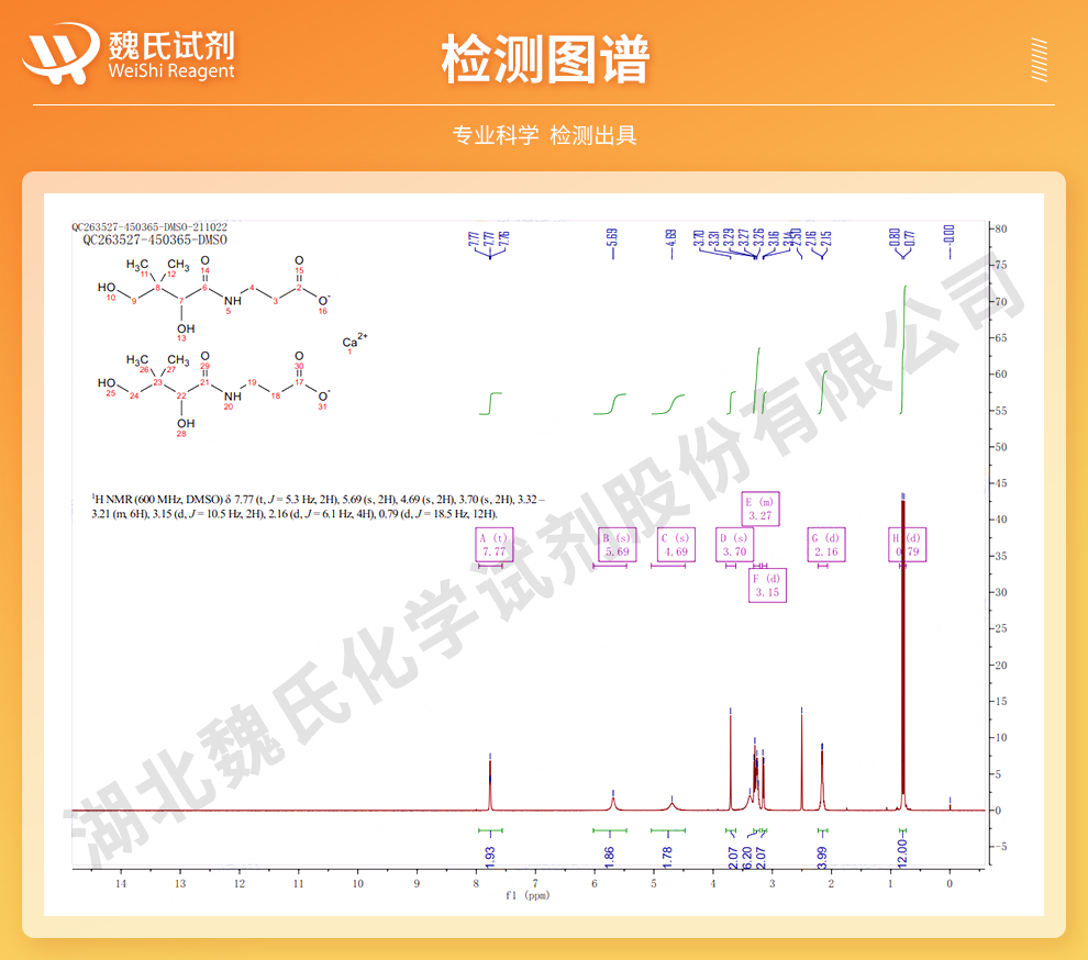 D-泛酸钙；维生素B5；右旋泛酸钙光谱